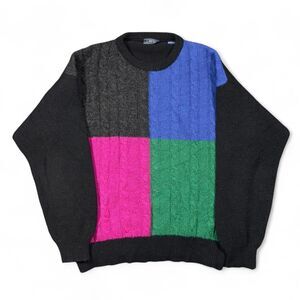 Vintage Crew Made in Italy Colorblock Wool Cable Knit Sweater Men’s Medium